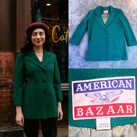 Vintage Teal Wool Coat by American Bazaar Size 14 Made in USA - Picture 2 of 16